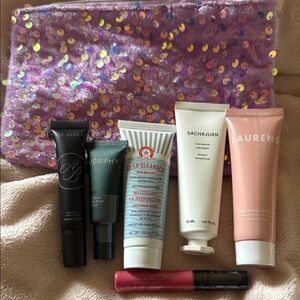 Sequin Makeup Bag with Skincare and Beauty Products